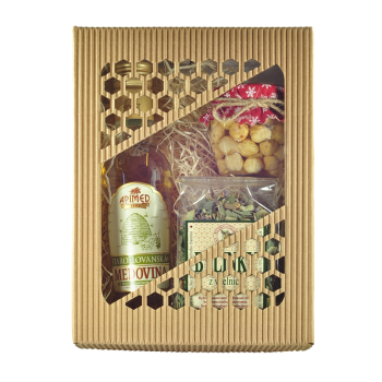 Darčeková kazeta s orieškami v mede, medovinou a bylinkami